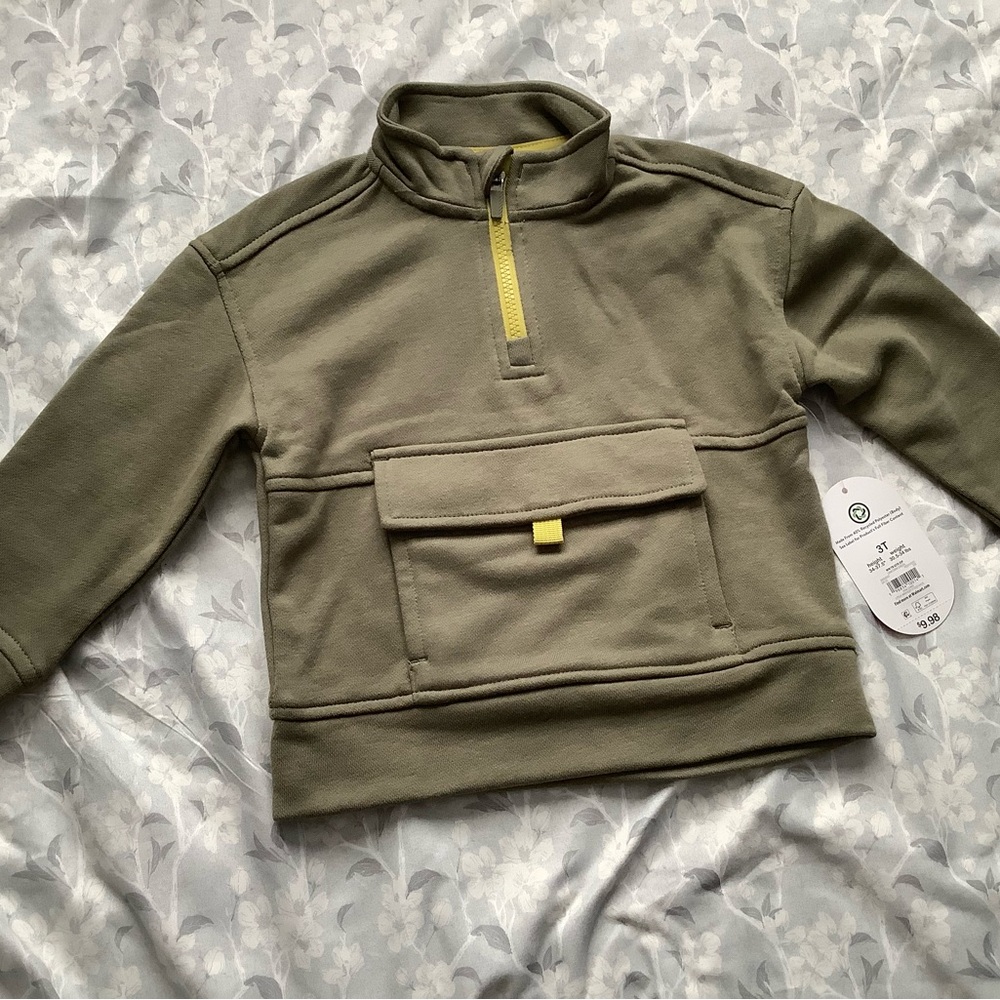 Olive Green Half-Zip Earth tone vibes Pullover with Yellow Trim